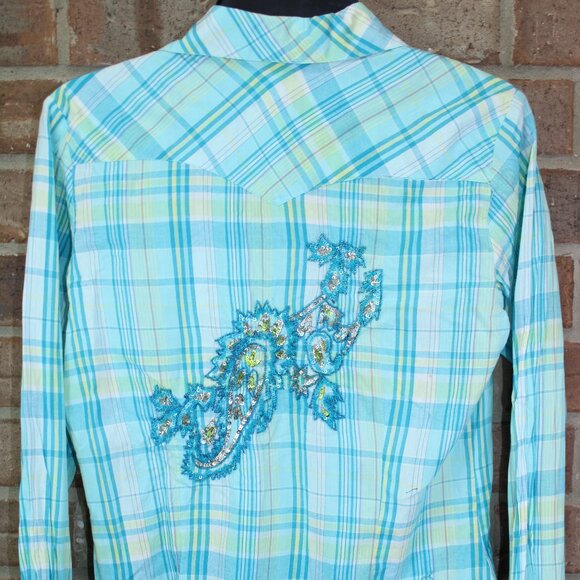 Ratna Shirt Womens M Medium Plaid Rhinestone Buttons Long Sleeve Embroidered - Picture 5 of 7